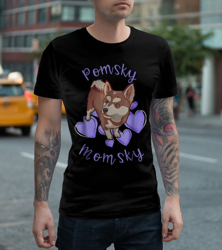 Pomsky Momsky Cute Pomsky With Purple Hearts T-Shirt