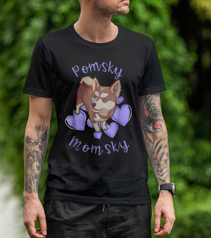 Pomsky Momsky Cute Pomsky With Purple Hearts T-Shirt