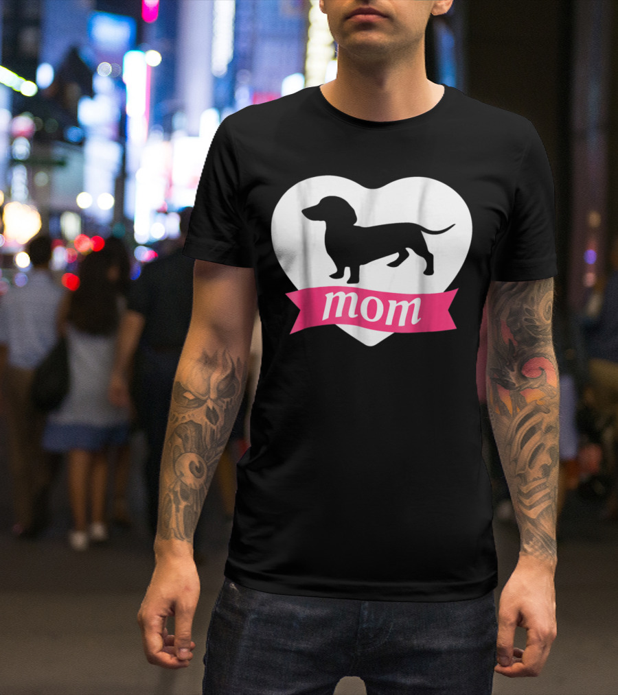 DACHSHUND MOM Heart Silhouette Vintage Fleece T-Shirt