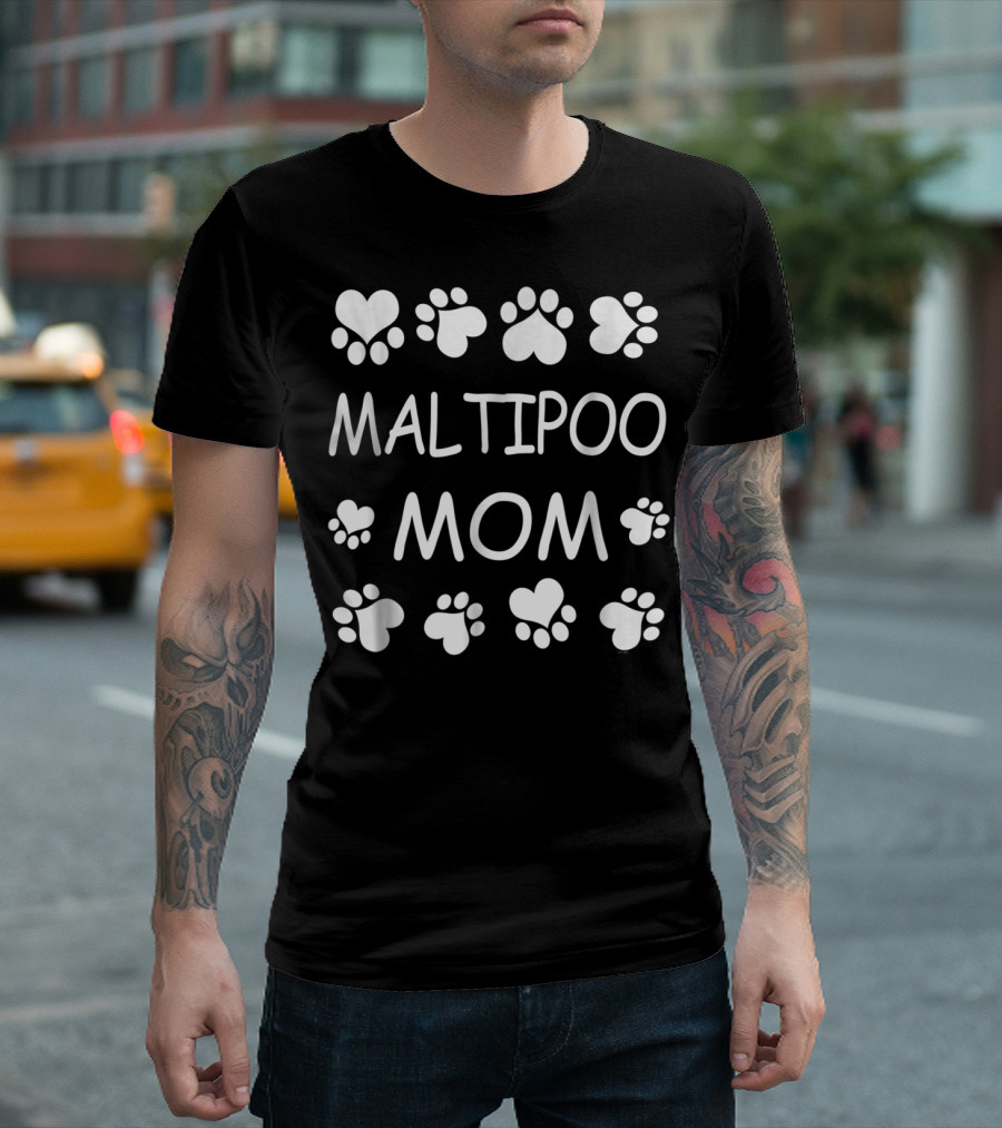 Maltipoo Mom Paw Print Hearts Christmas Birthday Lovers T-Shirt