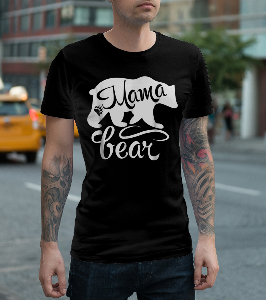 Mama Bear Big Strong Mom Power Superwoman Mommy Bear Silhouette With Paw Prints T-Shirt
