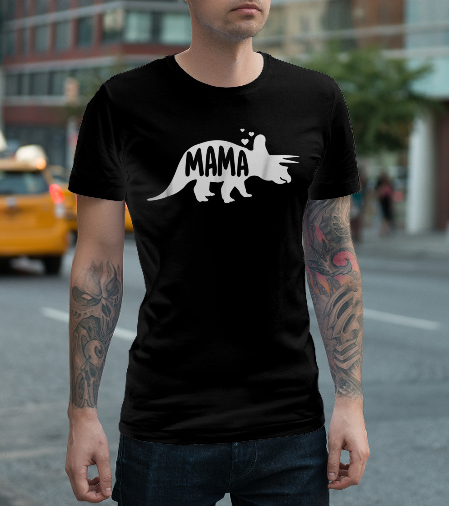 Mama Dinosaur Triceratops with Hearts T-Shirt