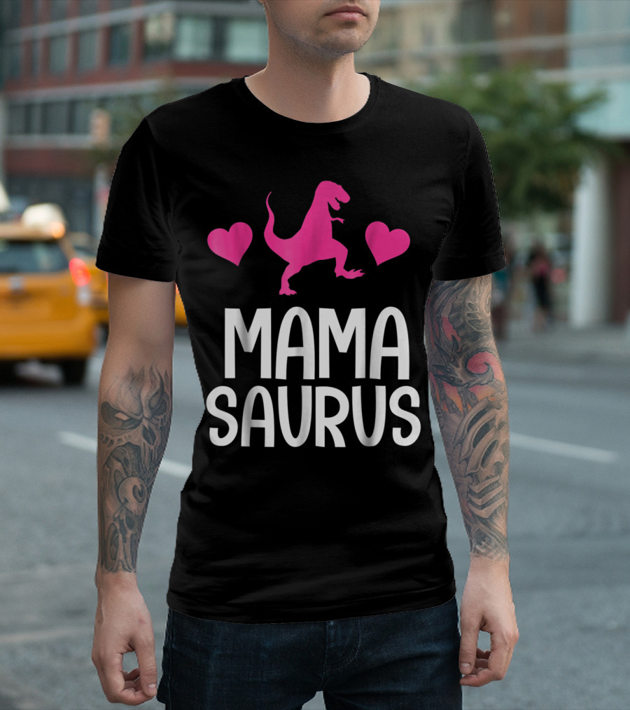 Mamasaurus Cute Mom Dinosaur with Hearts T-Shirt