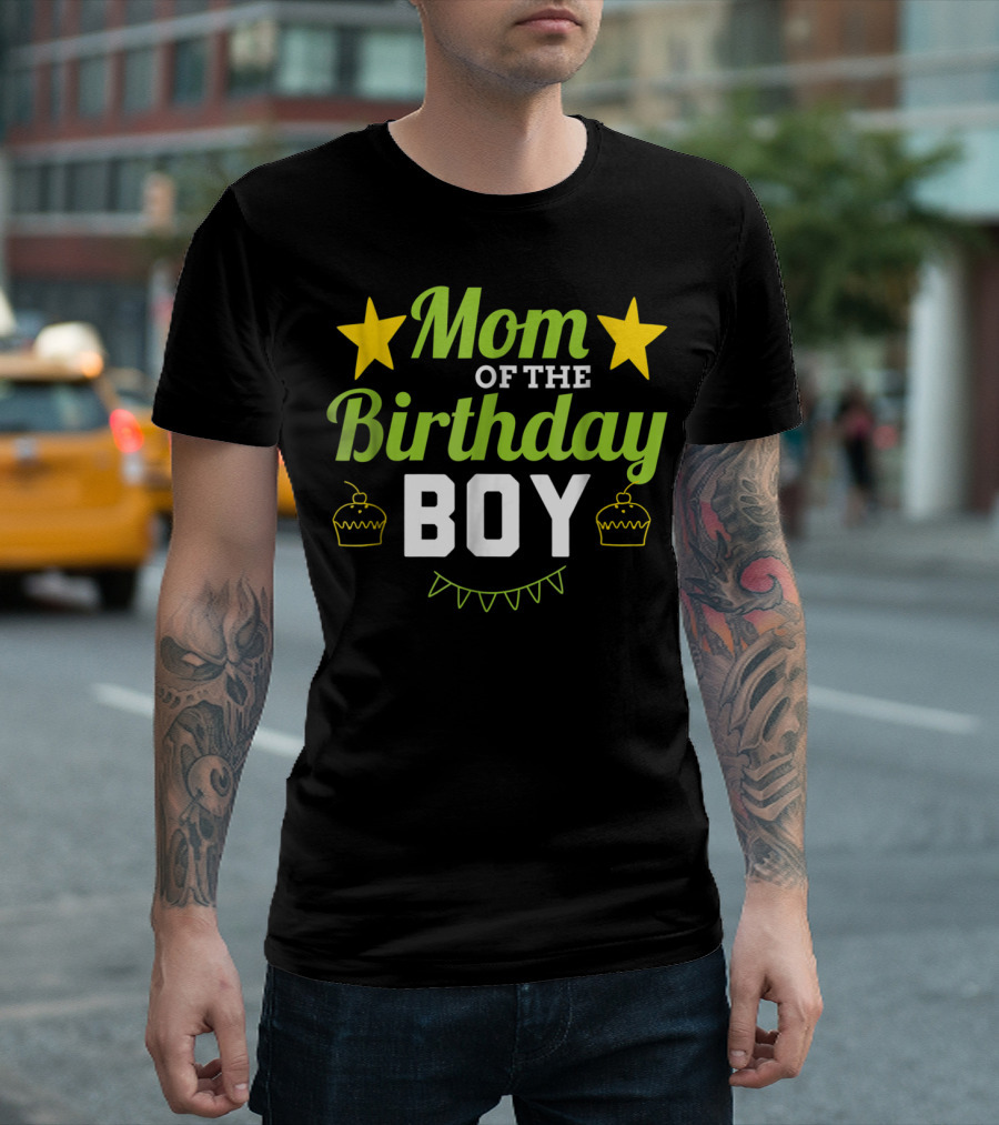 Mom of the Birthday Boy Stars Cupcakes Party T-Shirt