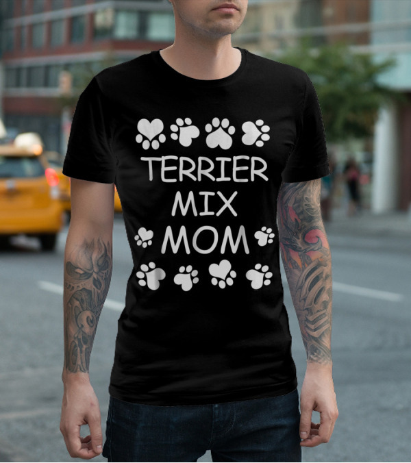 Terrier Mix Mom Paw Print Heart T-Shirt