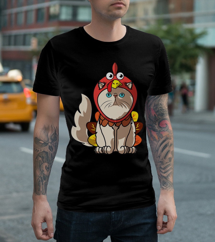 Thanksgiving Persian Mom Cat in Turkey Costume Greetings T-Shirt