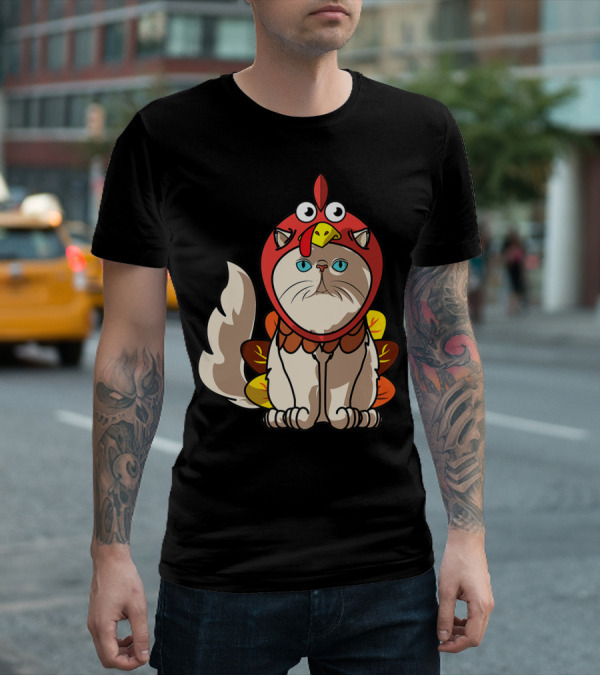 Thanksgiving Persian Mom Cat In Turkey Costume Greetings T-Shirt