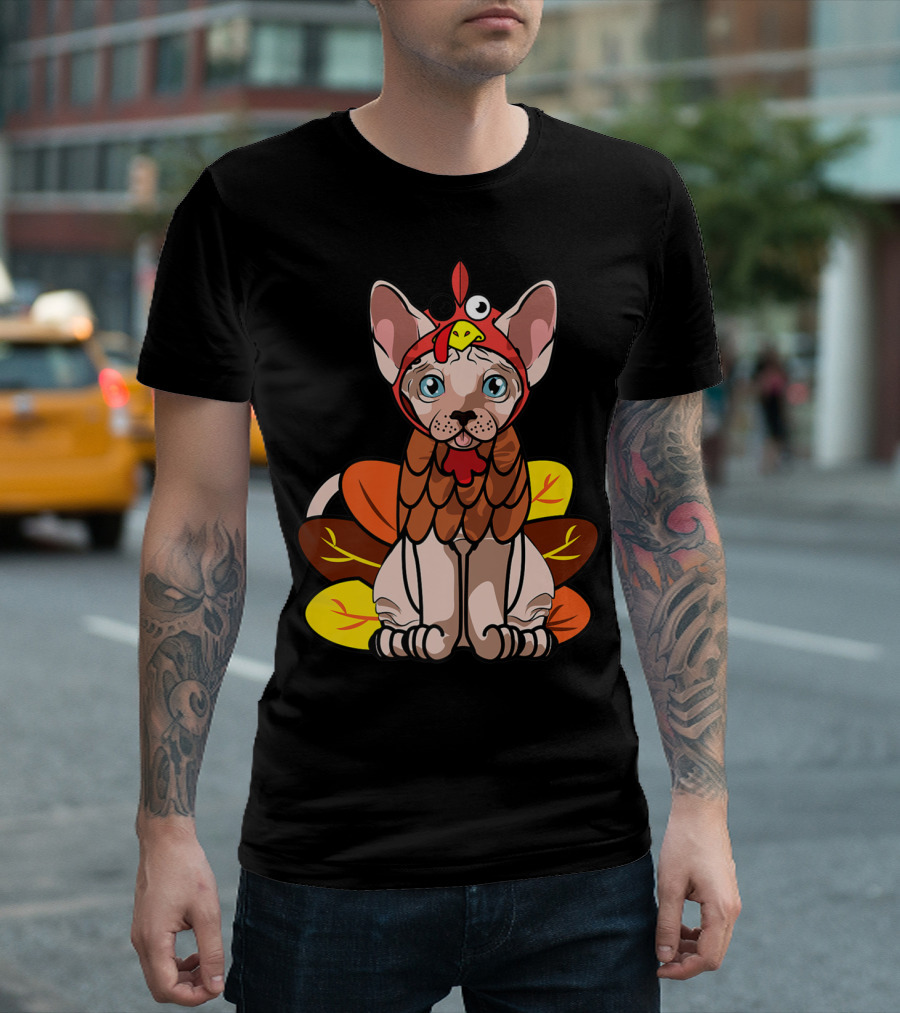Thanksgiving Sphynx Cat Mom Turkey Costume Greetings T-Shirt