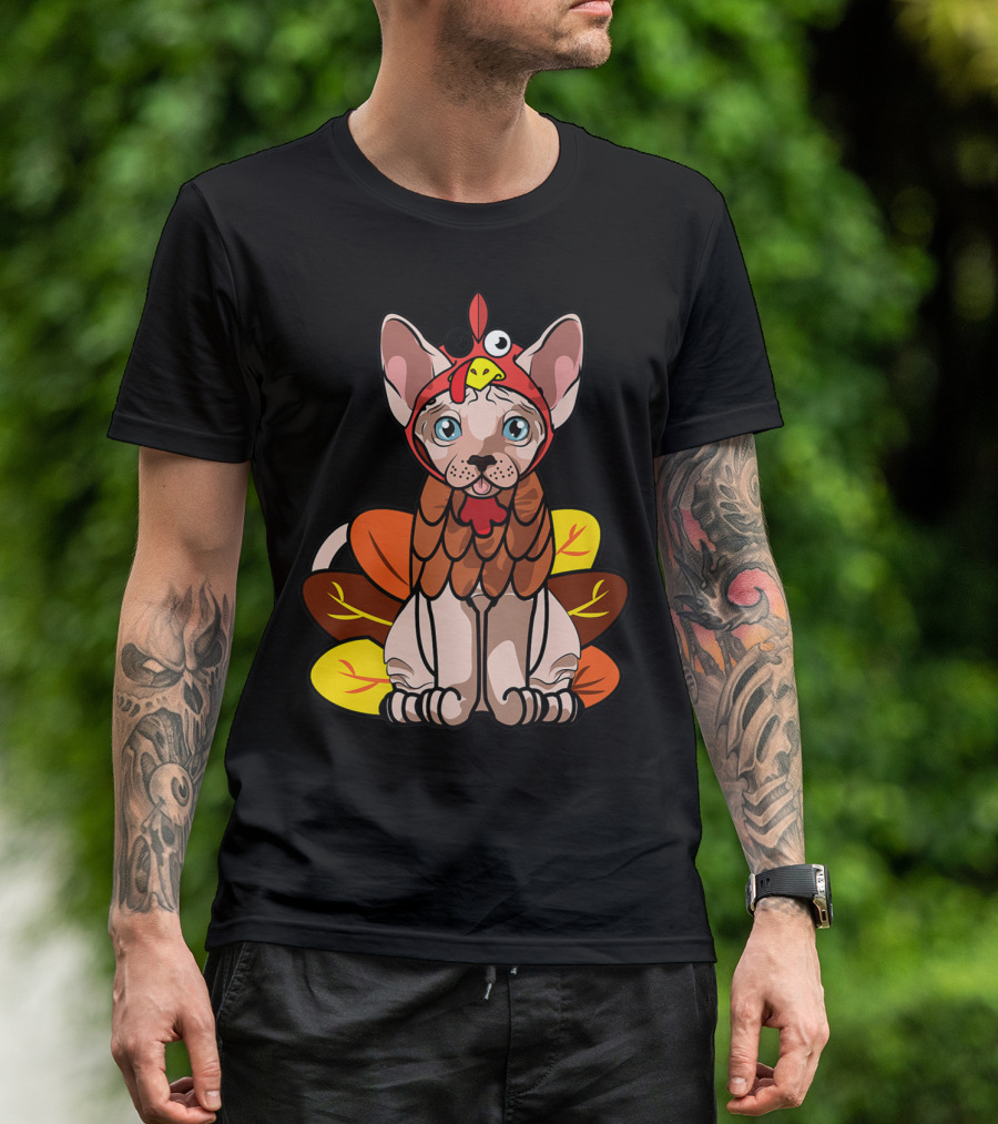 Thanksgiving Sphynx Cat Mom Turkey Costume Greetings T-Shirt