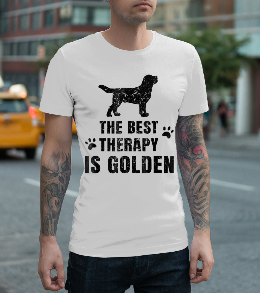 THE BEST THERAPY IS GOLDEN WITH DOG PAW PRINTS T-Shirt