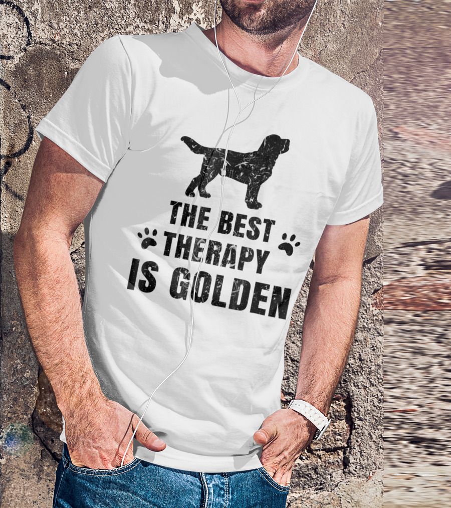 THE BEST THERAPY IS GOLDEN WITH DOG PAW PRINTS T-Shirt