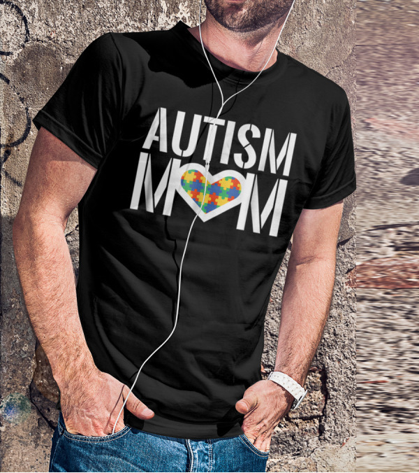 Autism Mom Heart With Colorful Puzzle Piece T-Shirt