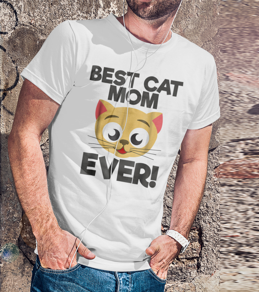 Best Cat Mom Ever Cute Cartoon Cat Face T-Shirt