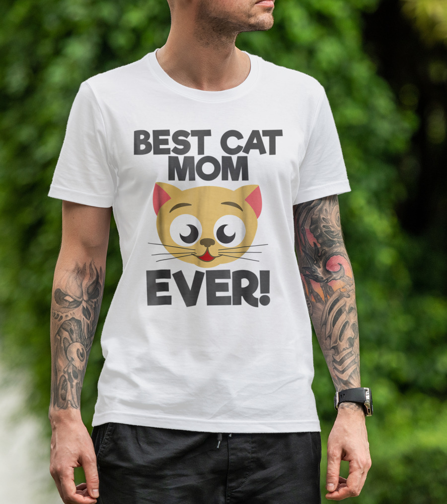 Best Cat Mom Ever Cute Cartoon Cat Face T-Shirt