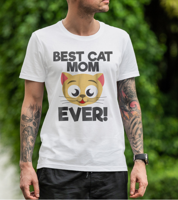 Best Cat Mom Ever Cute Cartoon Cat Face T-Shirt
