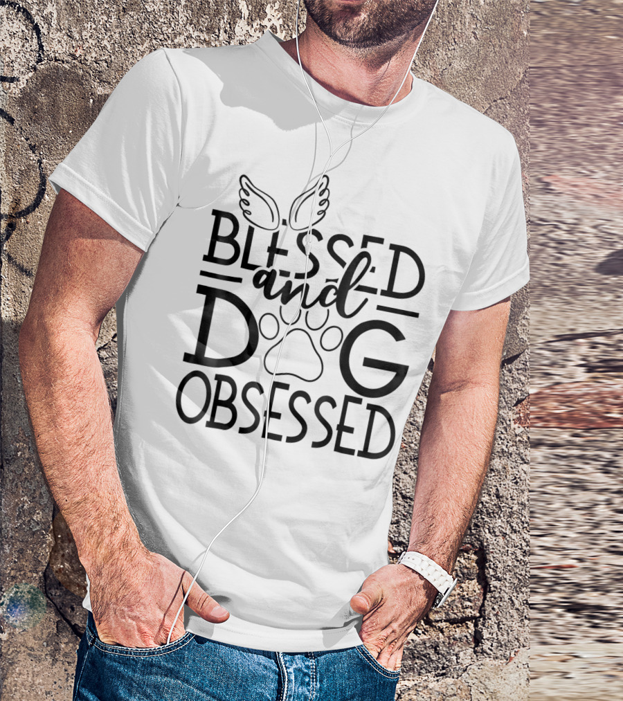 Blessed And Dog Obsessed Angel Wings And Paw Prints T-Shirt