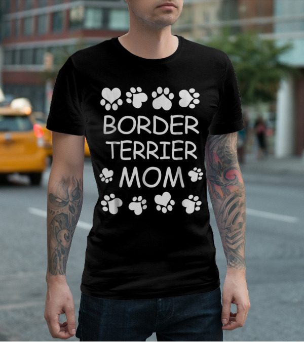 Border Terrier Mom Paw Hearts Design For Christmas Birthday T-Shirt
