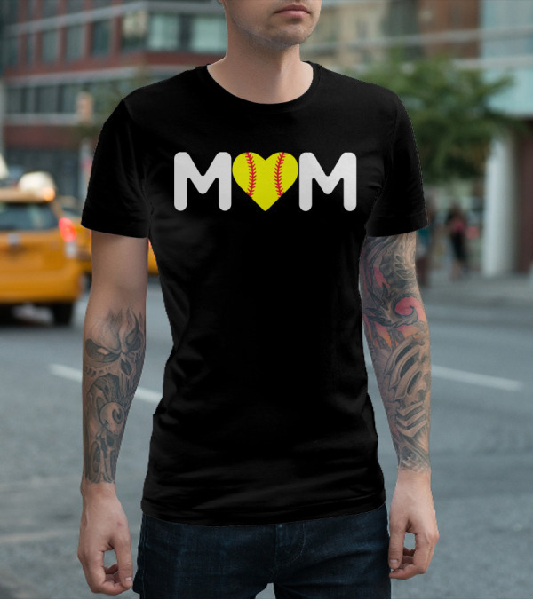 MOM Heart Baseball Stitch Love T-Shirt