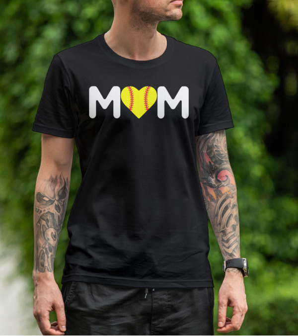 MOM Heart Baseball Stitch Love T-Shirt