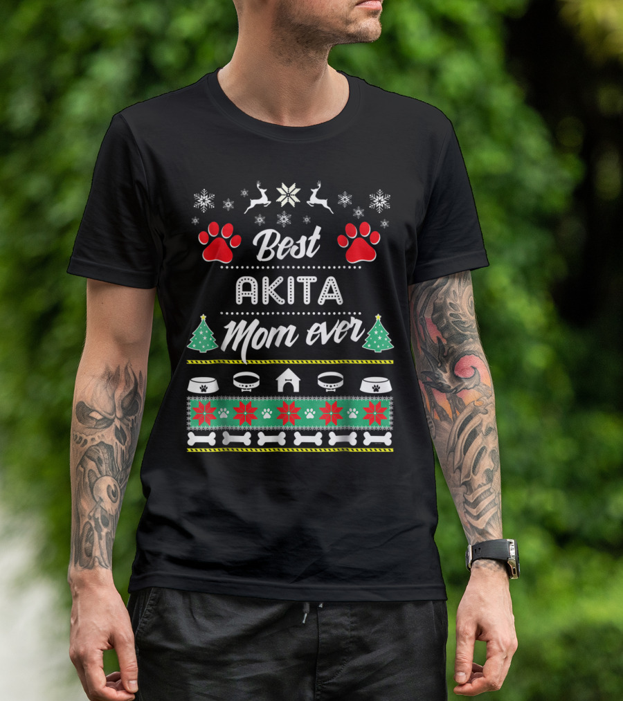 Best Akita Mom Ever Ugly Christmas T-Shirt
