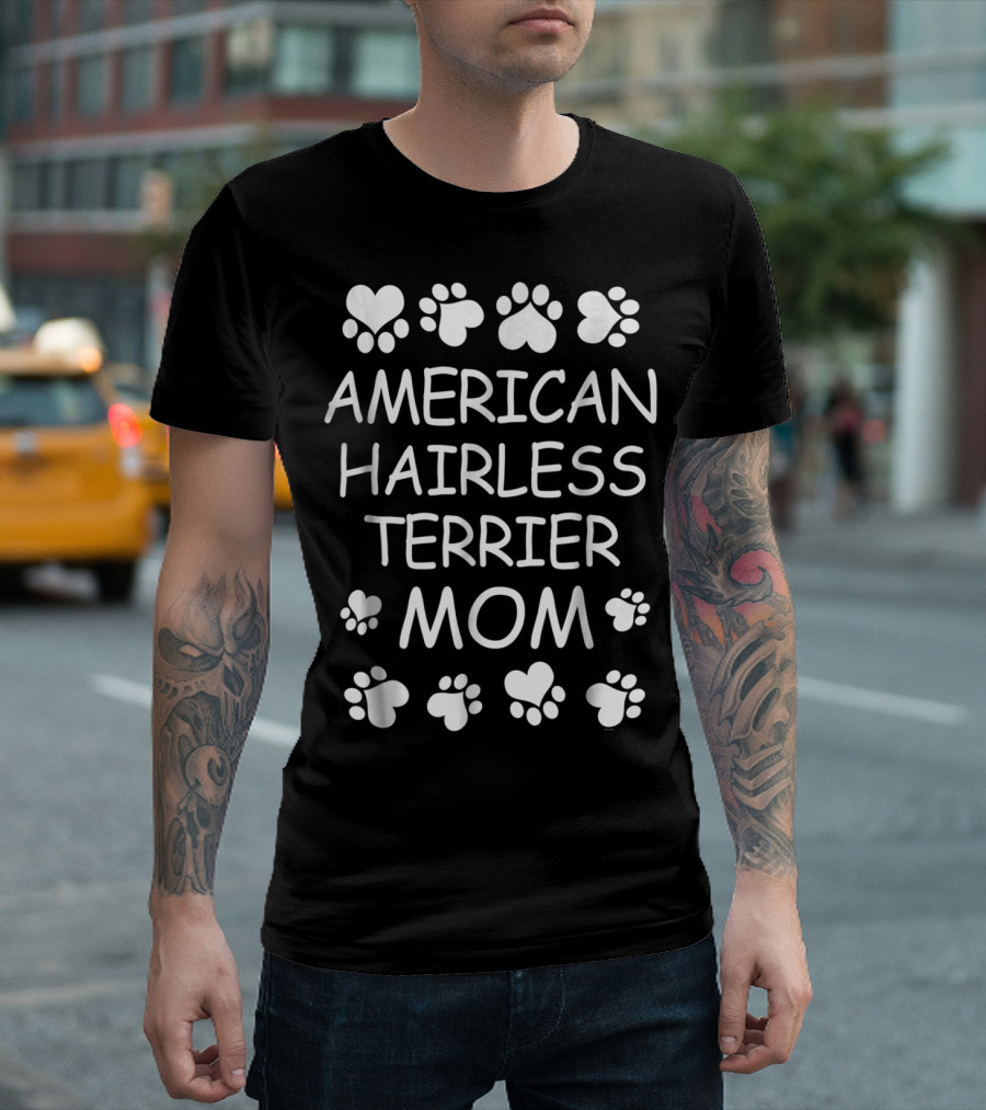 American Hairless Terrier Mom Paw Print Lovers for Christmas T-Shirt