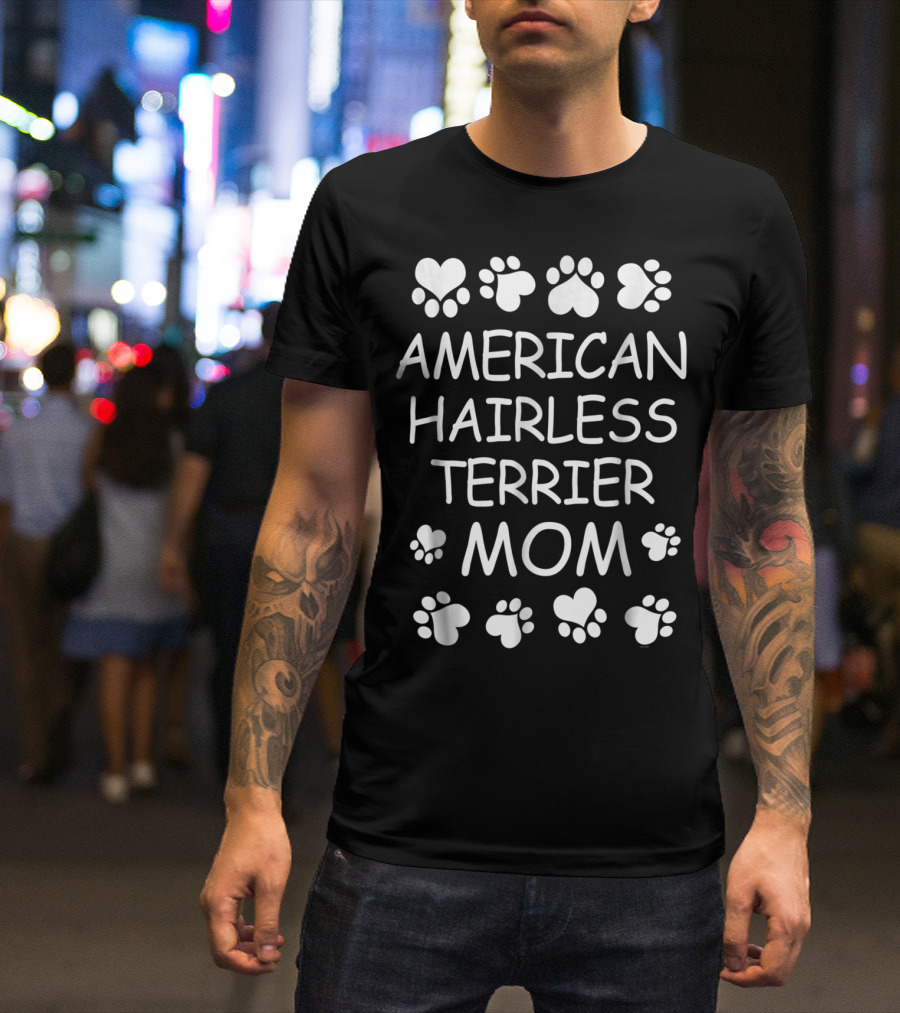 American Hairless Terrier Mom Paw Print Lovers For Christmas T-Shirt