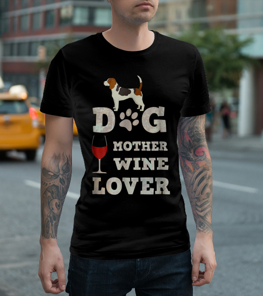 Dog Lover Mother Wine Enthusiast with Basset Hound and Paw Prints T-Shirt