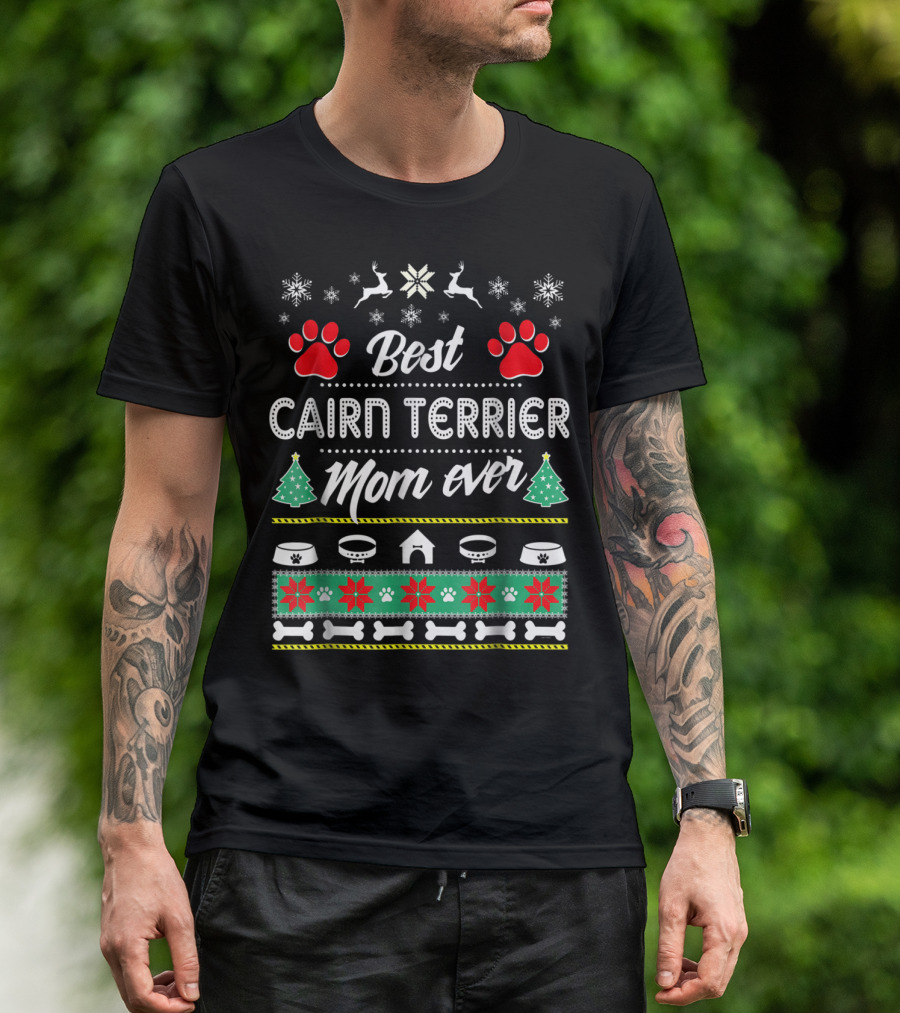Best Cairn Terrier Mom Ever Christmas Paw Print And Bone T-Shirt