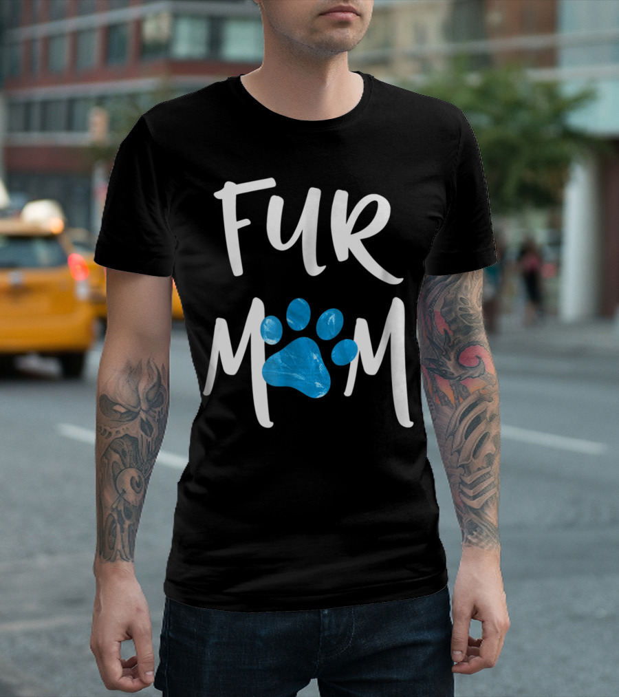Fur Mom Blue Marble Paw Print Dog Cat Lover T-Shirt