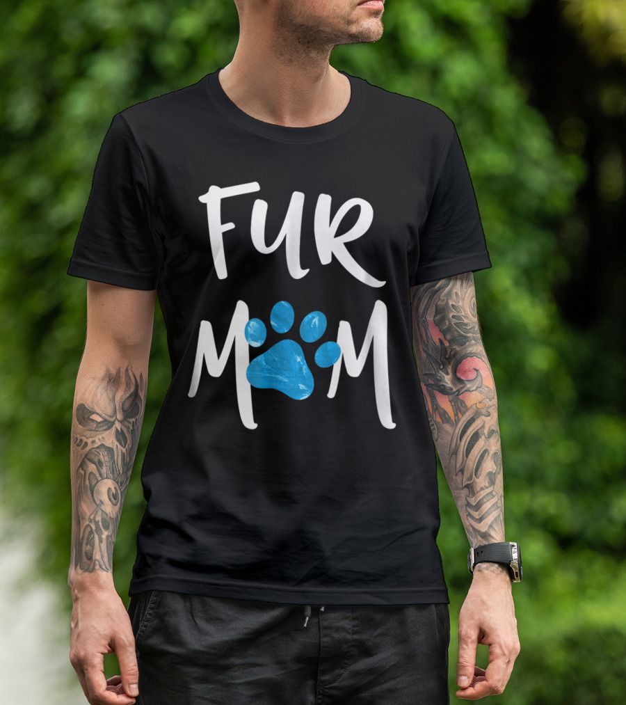 Fur Mom Blue Marble Paw Print Dog Cat Lover T-Shirt