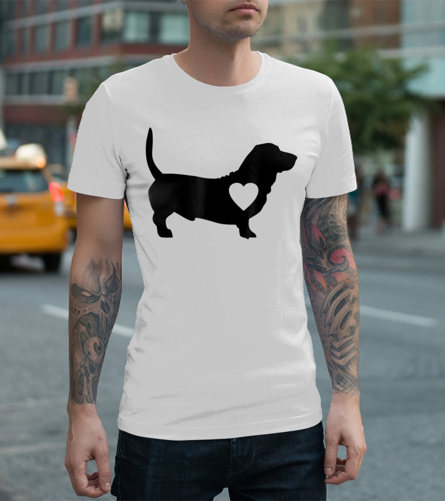 Basset Love Heart Silhouette Dog Idea Dog T-Shirt
