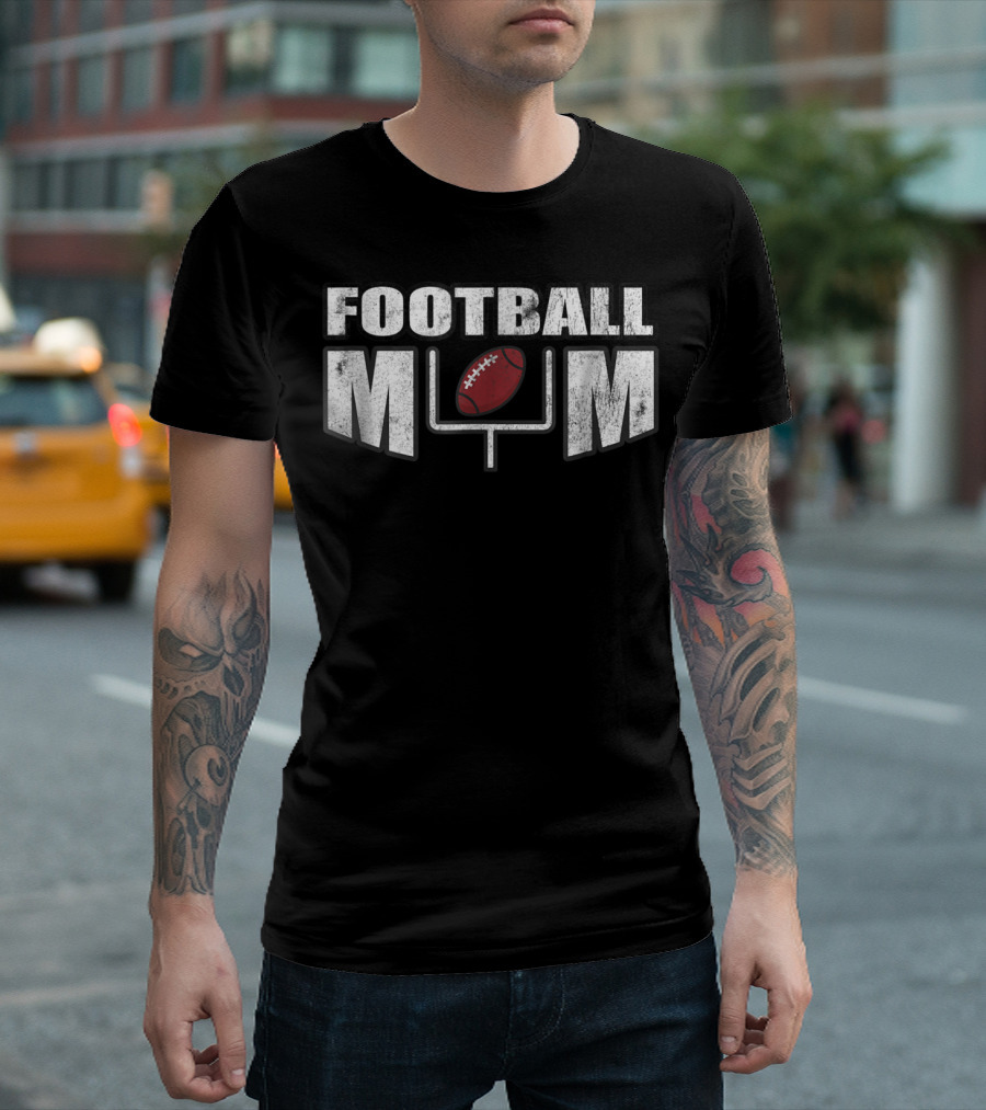 Football Mom Distressed Look with Goalpost and Ball for Mothers89 T-Shirt