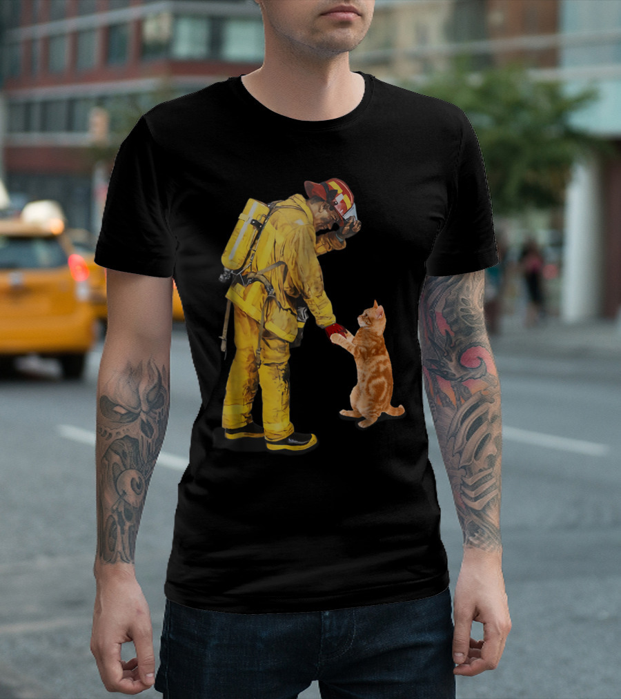 Cats Shaking Hands with Firefighter Mom T-Shirt