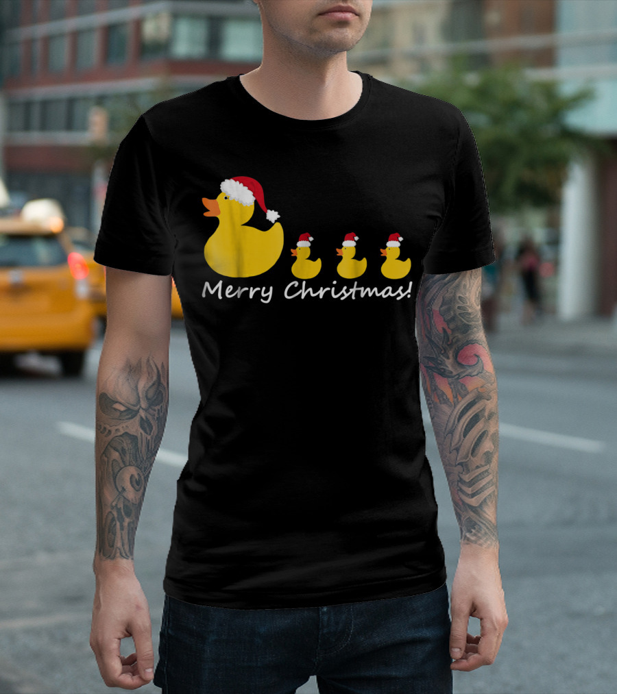 Merry Christmas Rubber Duck Family Santa Hat Mom Of Three T-Shirt