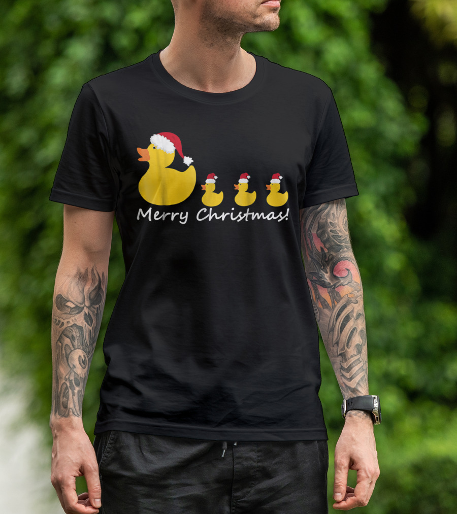 Merry Christmas Rubber Duck Family Santa Hat Mom Of Three T-Shirt