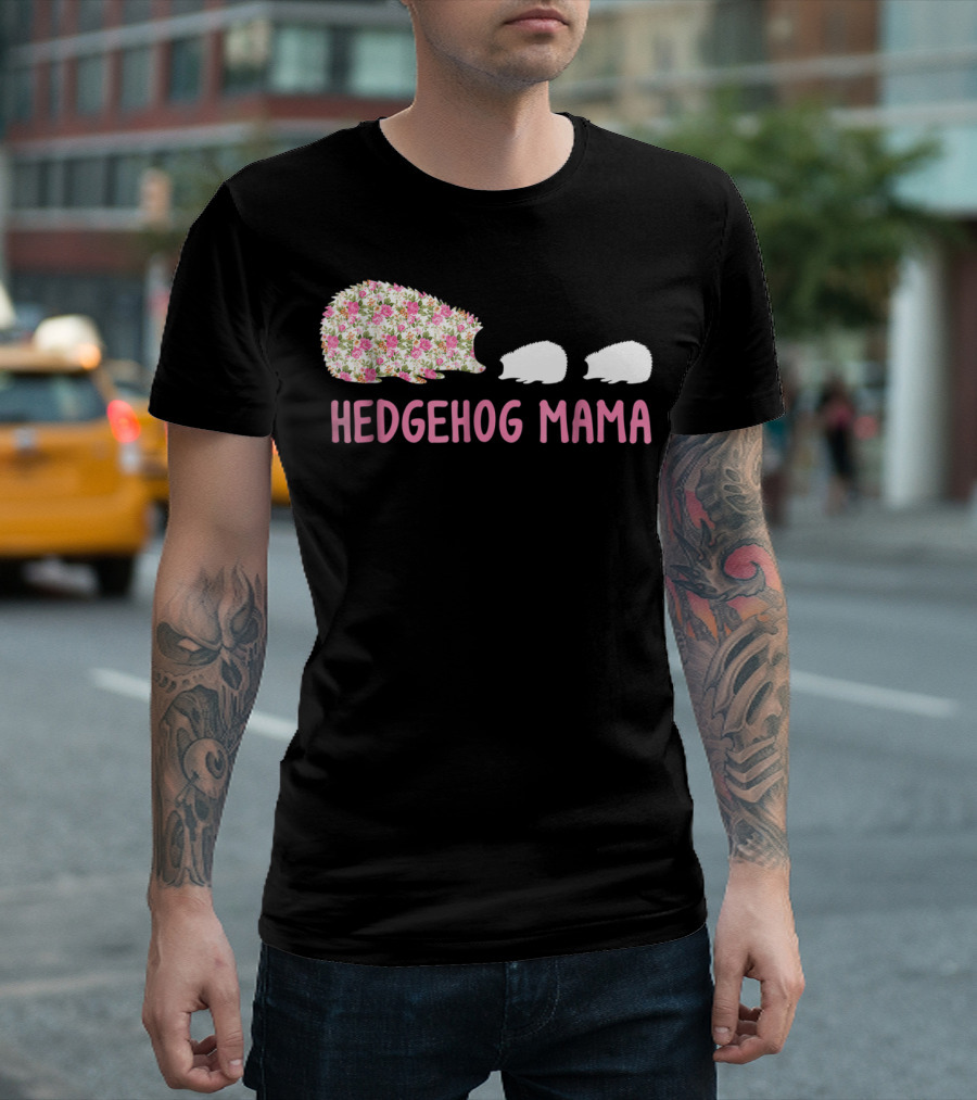 Hedgehog Mama with Floral Pattern and Babies T-Shirt