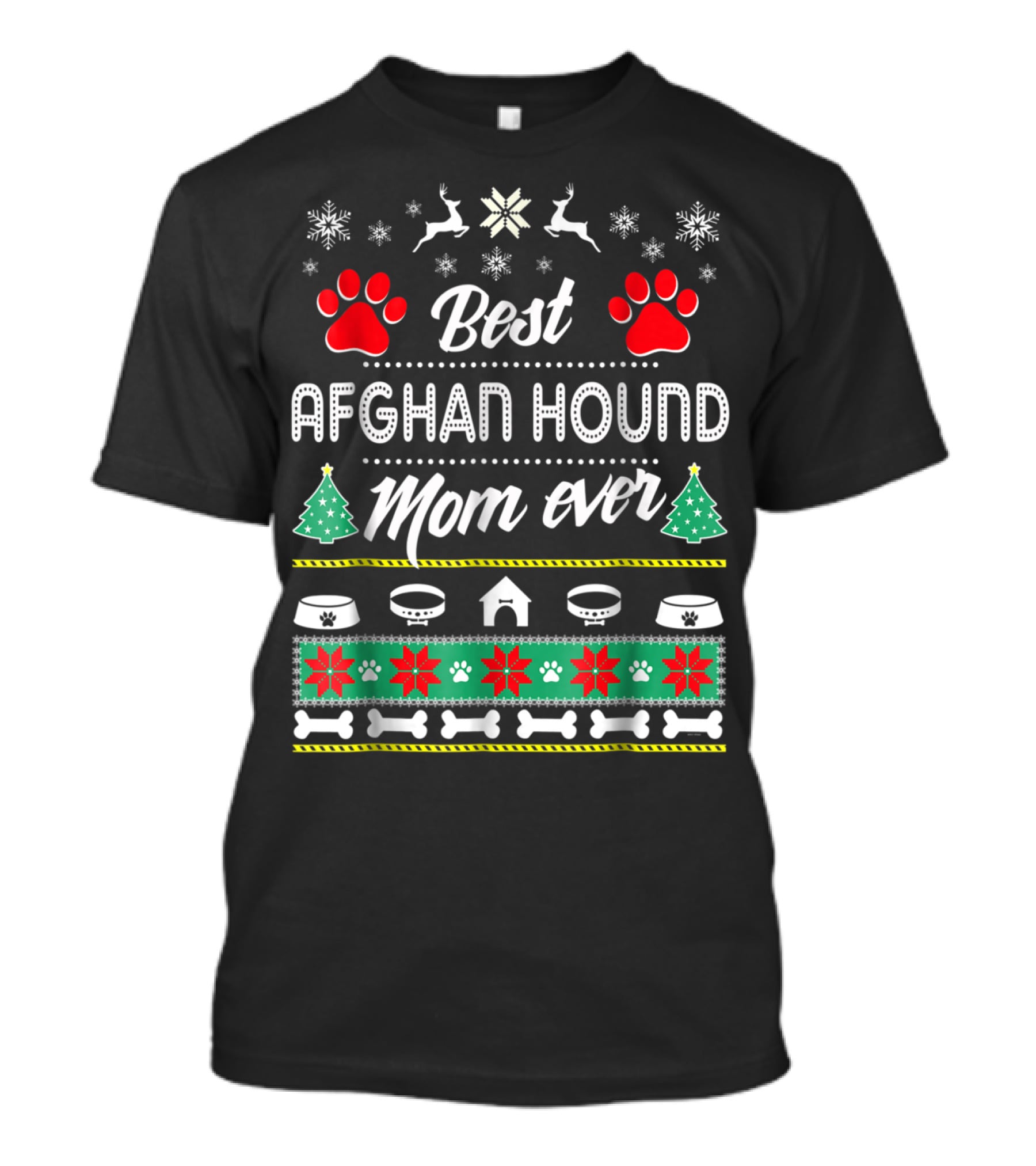 Best Afghan Hound Mom Ever Christmas Paw Snowflakes Trees T-Shirt