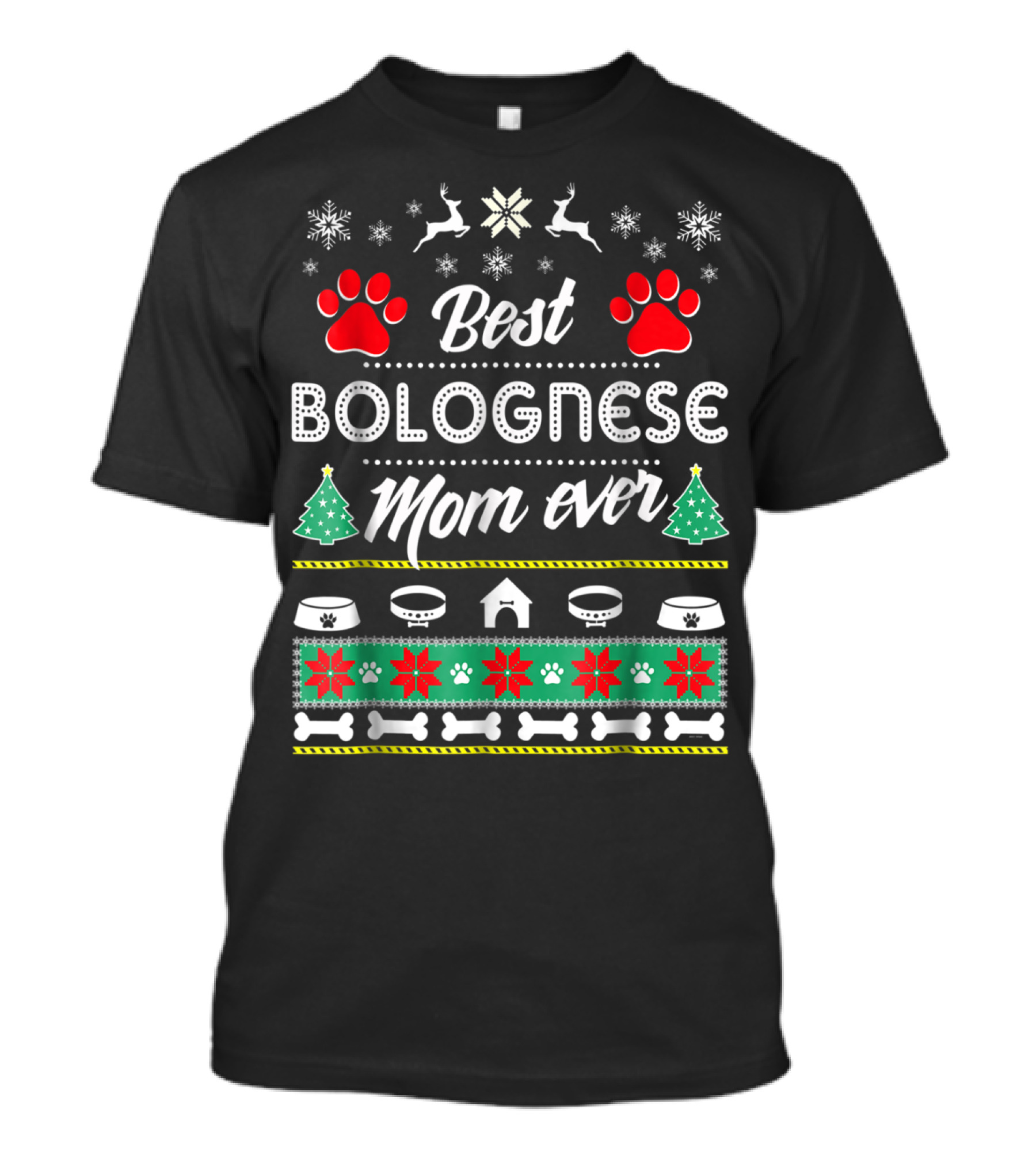 Best Bolognese Mom Ever Christmas Paw Print Snowflakes Trees T-Shirt
