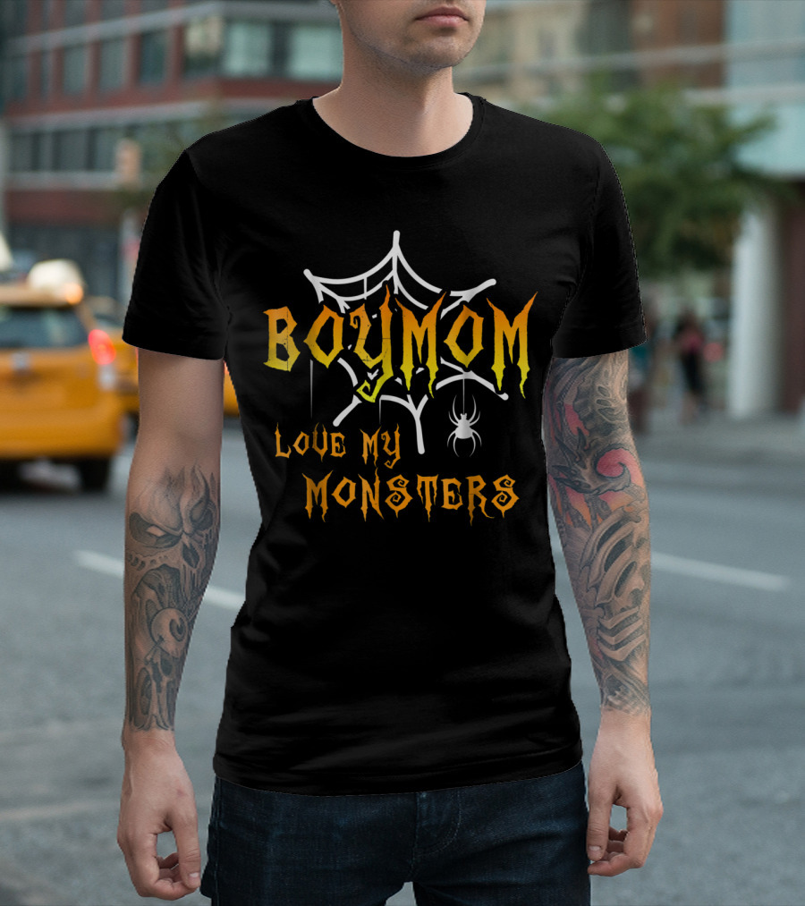 BOY MOM Love My Monsters with Spider Web and Spider T-Shirt