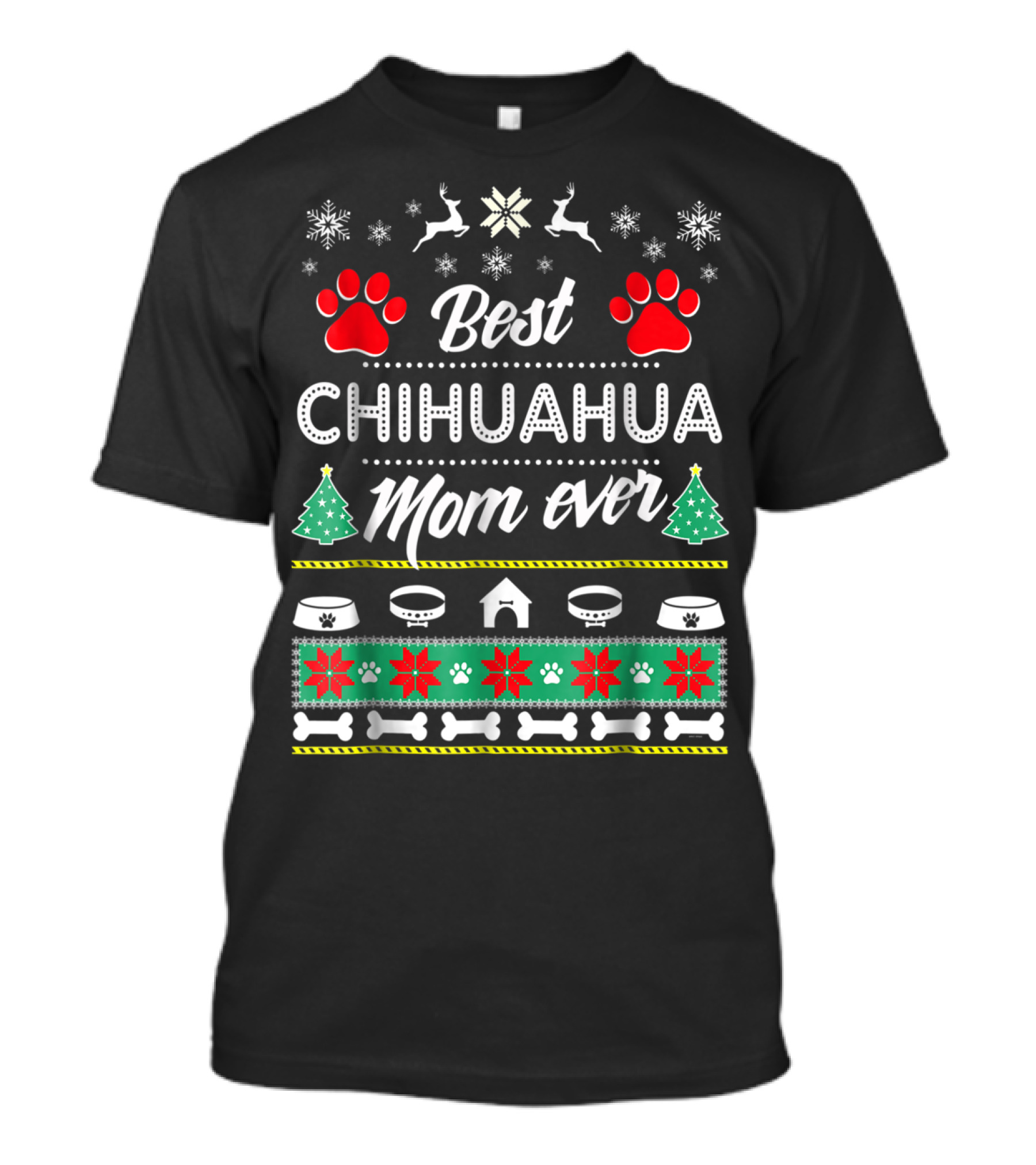 Best Chihuahua Mom Ever Christmas Design With Paw Prints And Festive Icons T-Shirt