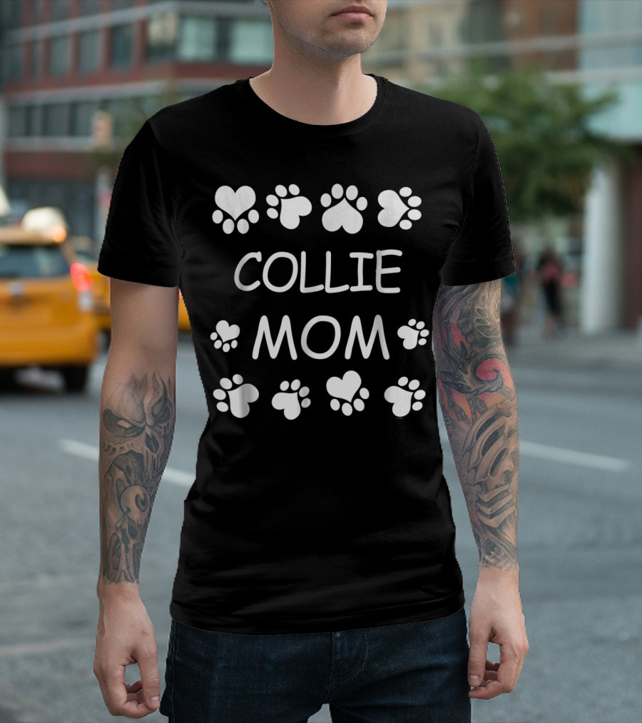 Collie Mom Paw Print Hearts Christmas Birthday T-Shirt