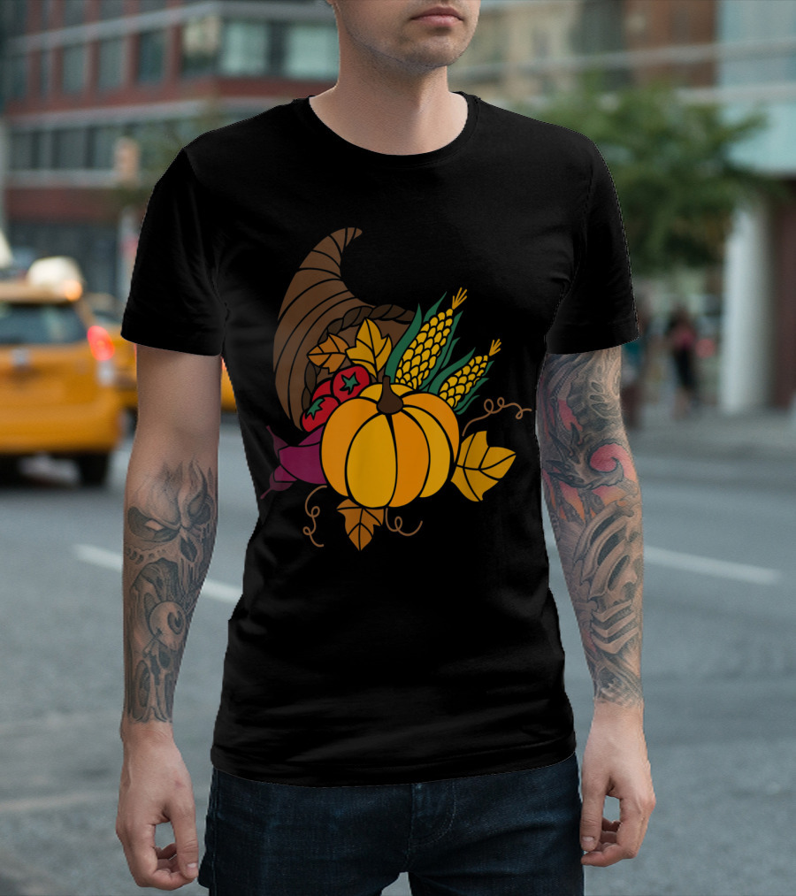 Cornucopia Autumn Harvest Thanksgiving Pumpkin Teacher Mom43 T-Shirt