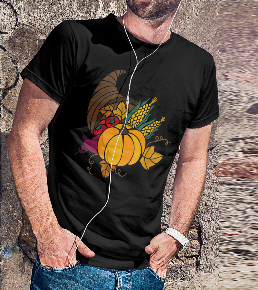 Cornucopia Autumn Harvest Thanksgiving Pumpkin Teacher Mom43 T-Shirt