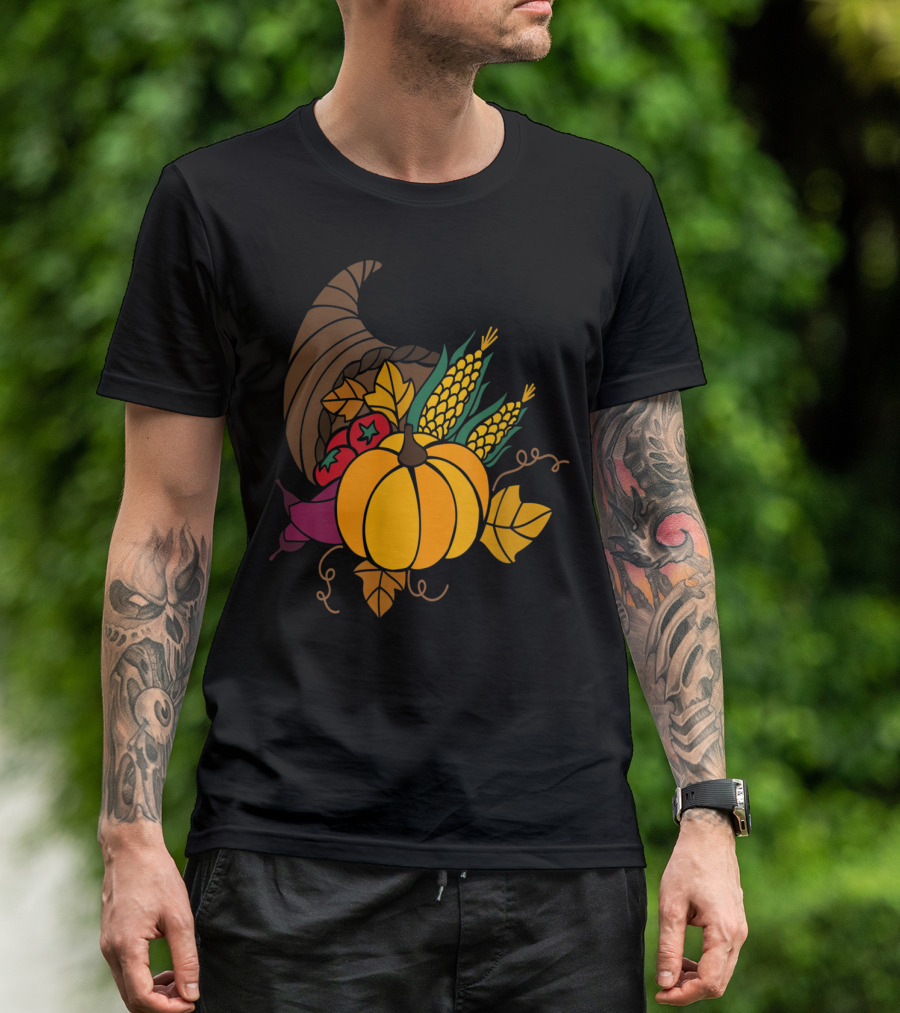 Cornucopia Autumn Harvest Thanksgiving Pumpkin Teacher Mom43 T-Shirt