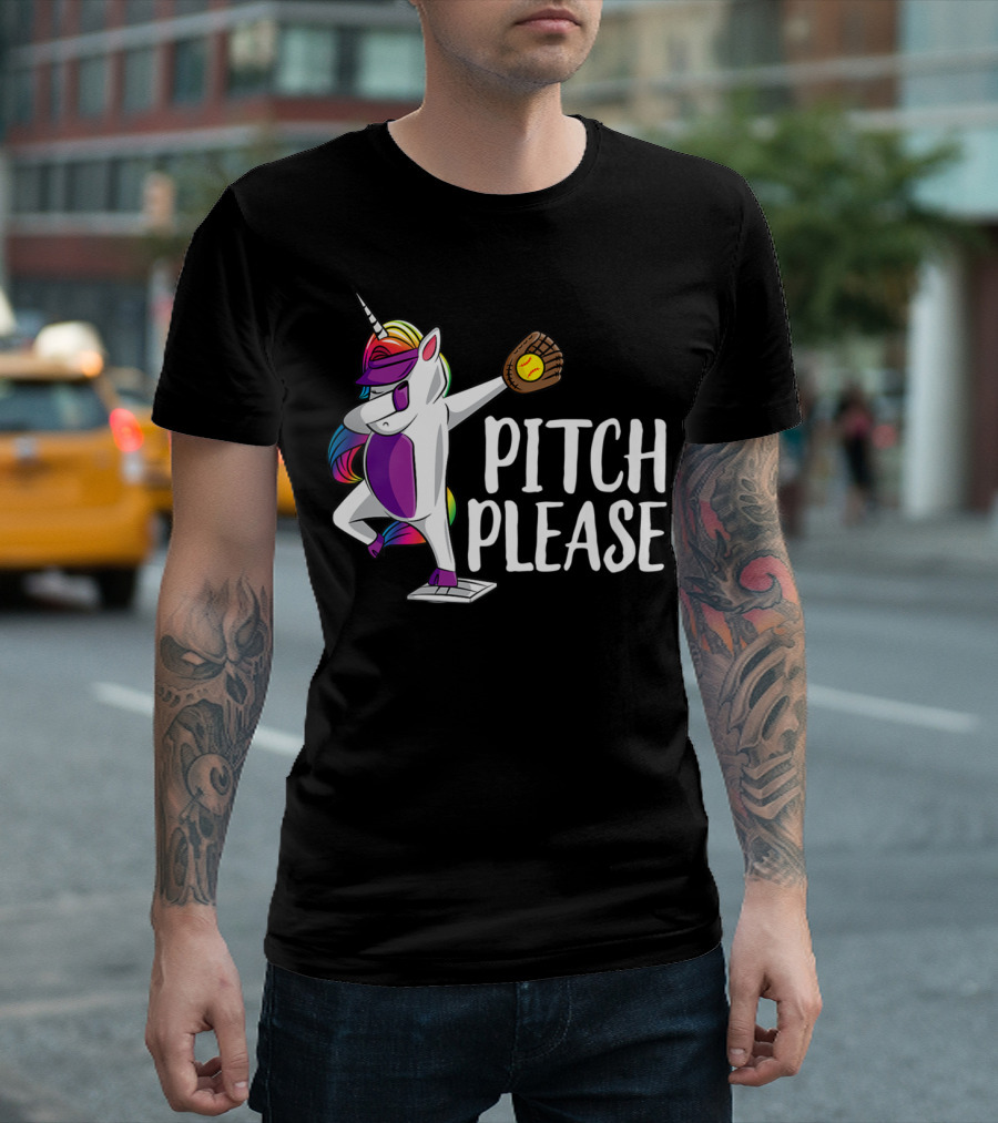 Pitch Please Dabbing Unicorn Funny Softball Player T-Shirt