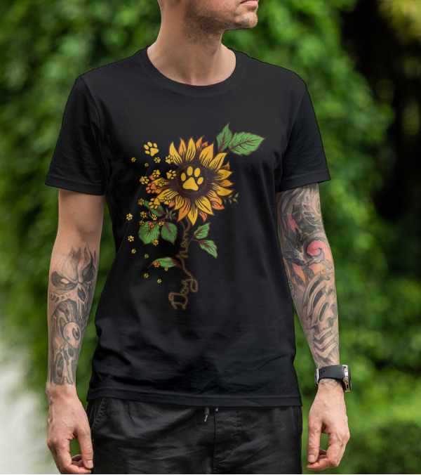 DOG MOM PAW PRINT SUNFLOWER WITH LEAVES T-Shirt
