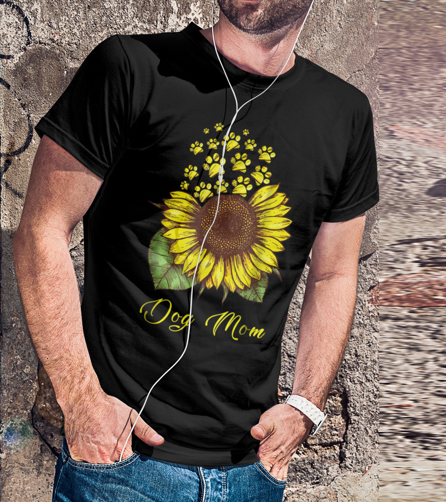 Dog Mom Sunflower With Paw Print Accents T-Shirt