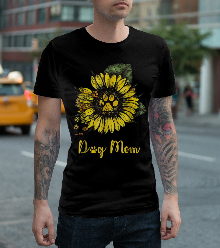 Dog Mom Paw Print Sunflower Blossom T-Shirt