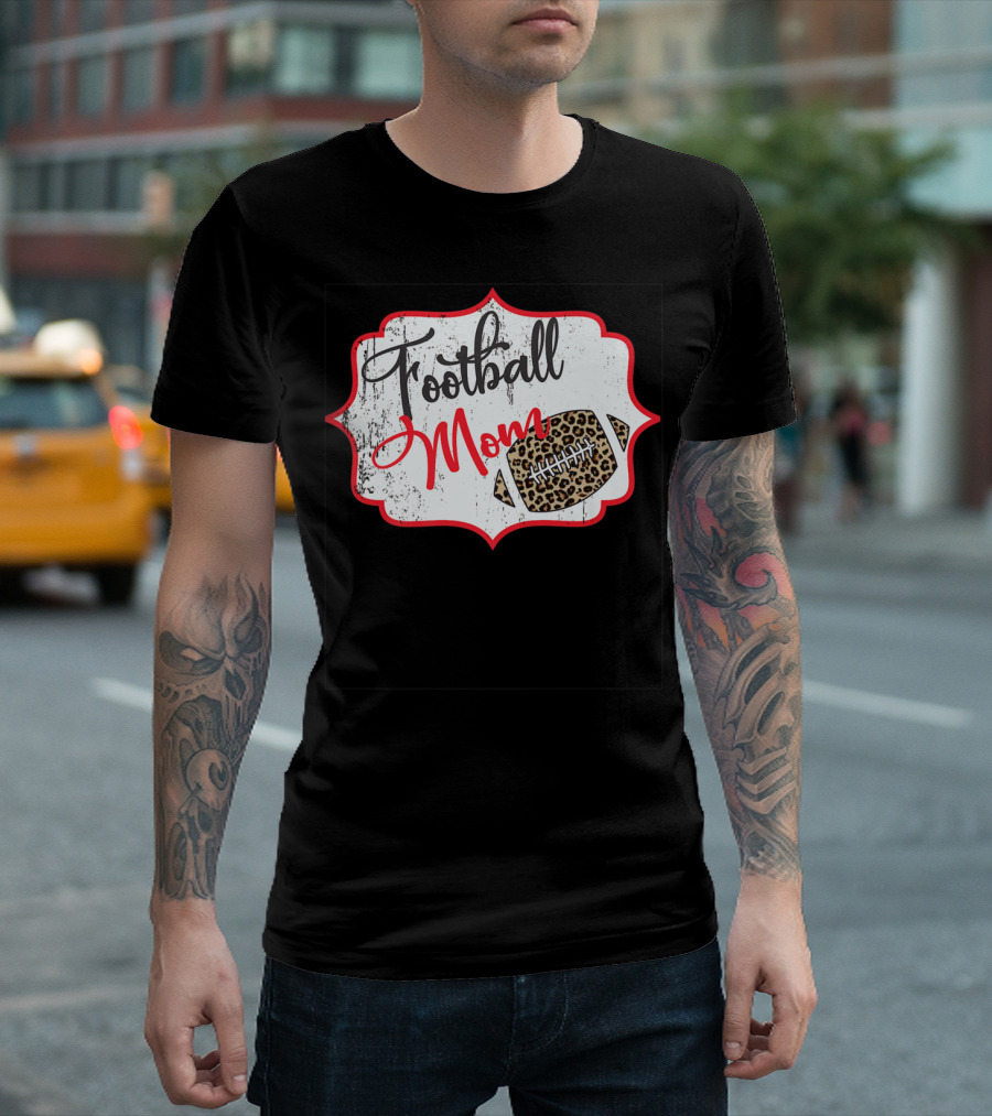 Football Mom Leopard Print Football T-Shirt