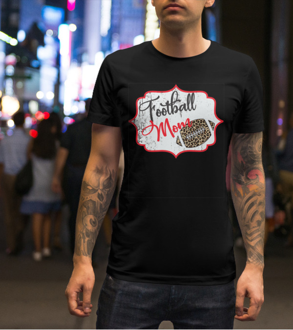 Football Mom Leopard Print Football T-Shirt